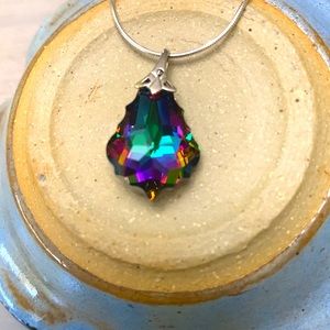 💕Rainbow Austrian crystal sterling silver necklace